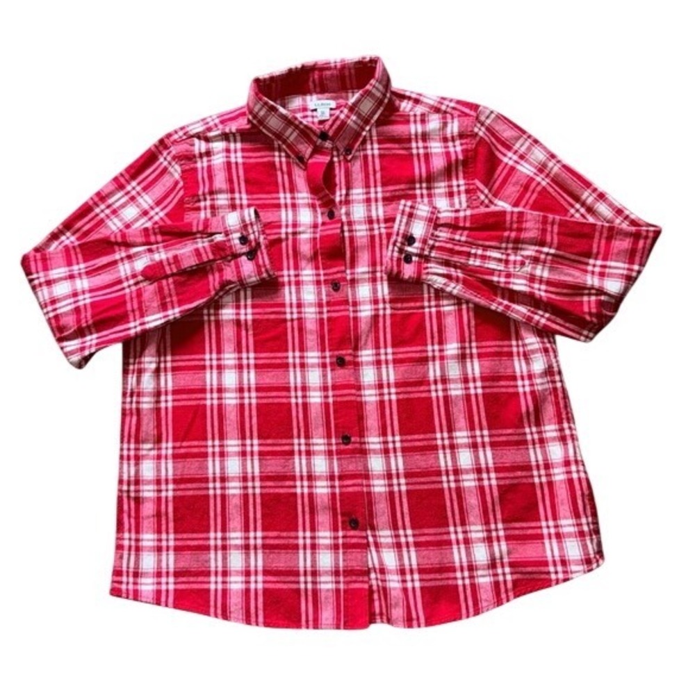 L.L.BEAN Men's Red Plaid 100% Cotton Flannel Button-Down Shirt | Size XL